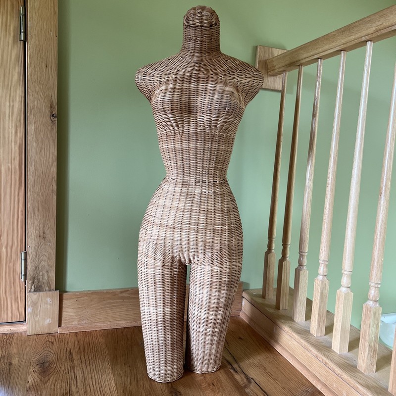1970s Vintage Wicker Mannequin Torso Bust Dress Form Decor Coastal Display 42”