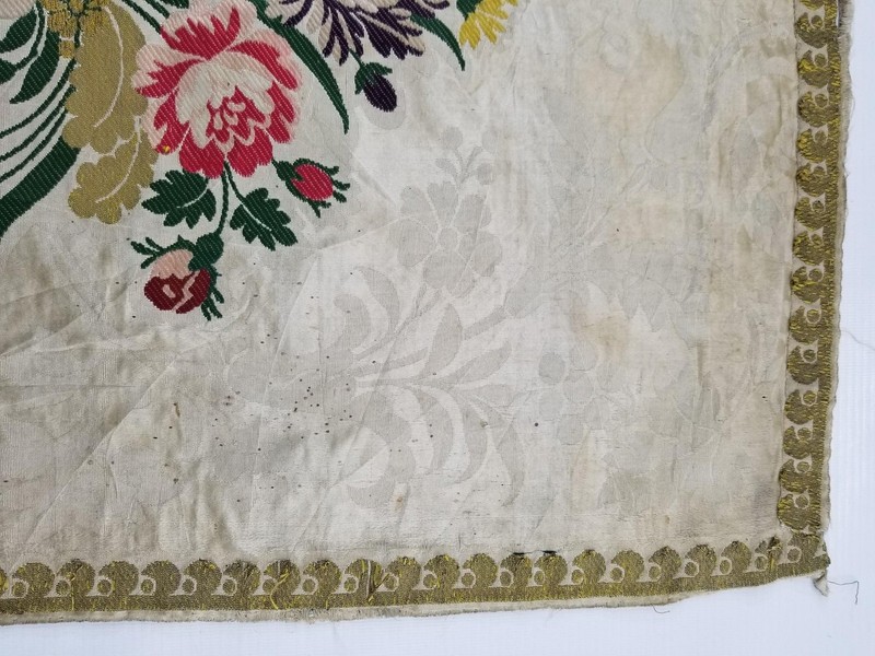 Antique French Floral Silk Brocade Metallic Accent Panel 55x53cms gallery