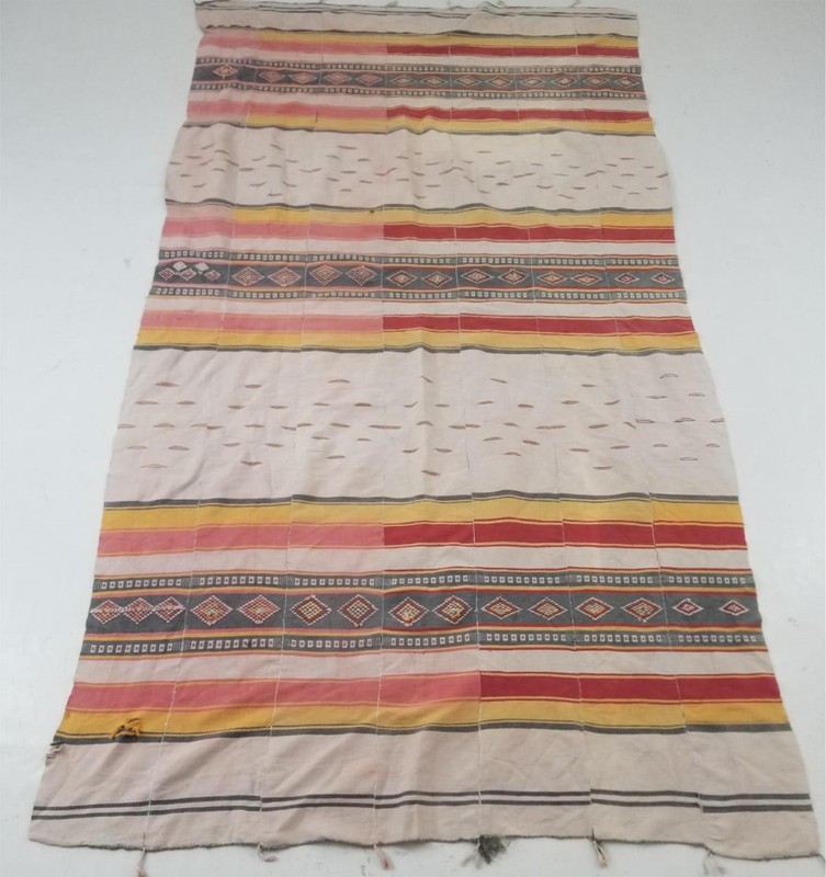 Vintage Moroccan Handwoven Textile – Striped Pattern & Geometric Details 233×132