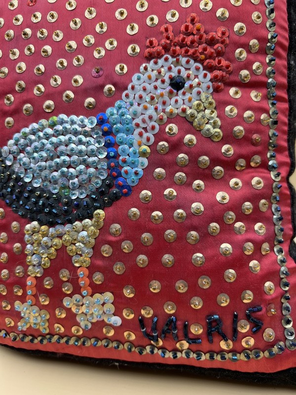 Haitian Voodoo Vodou Flag Decorative Rooster Sequin Pillow Valris Rare 9" x 11" gallery