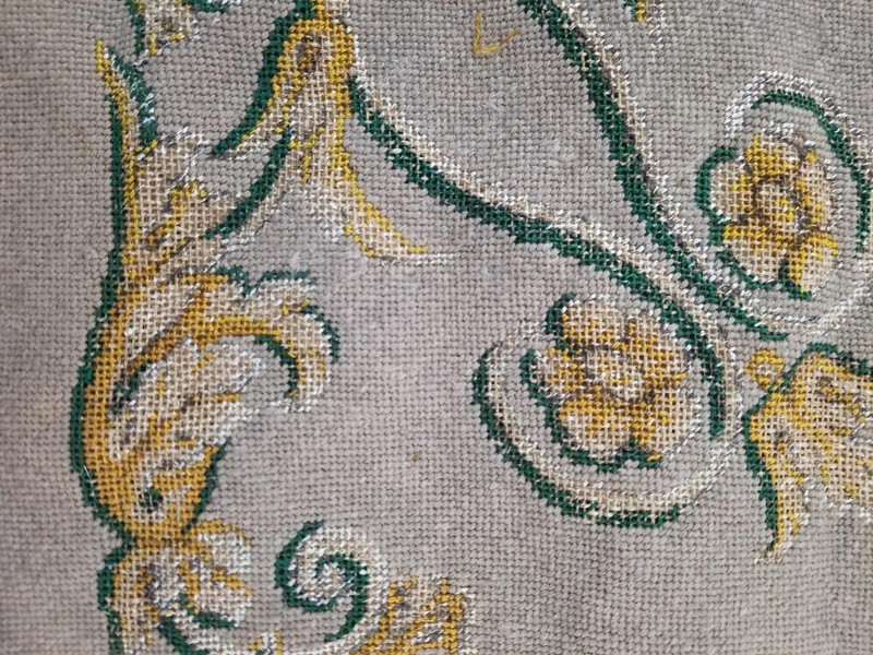 Antique French Needlework Ornate Floral & Butterfly Motif Textile Panel 100x48cm gallery