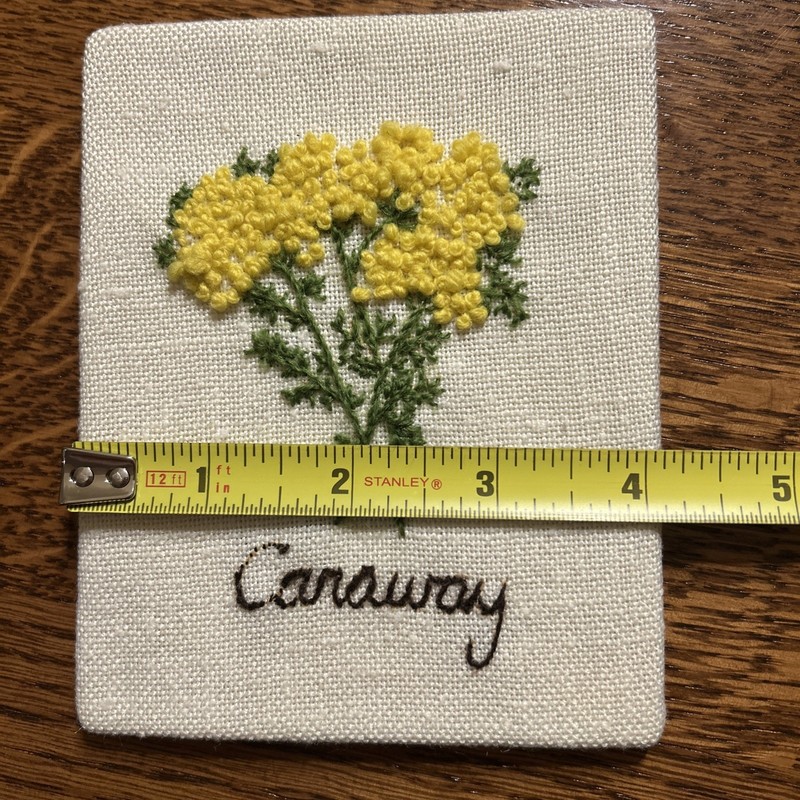 Vintage 1970's Caraway Spice Crewel Embroidery 4 x 5" Yellow and Green-unframed gallery