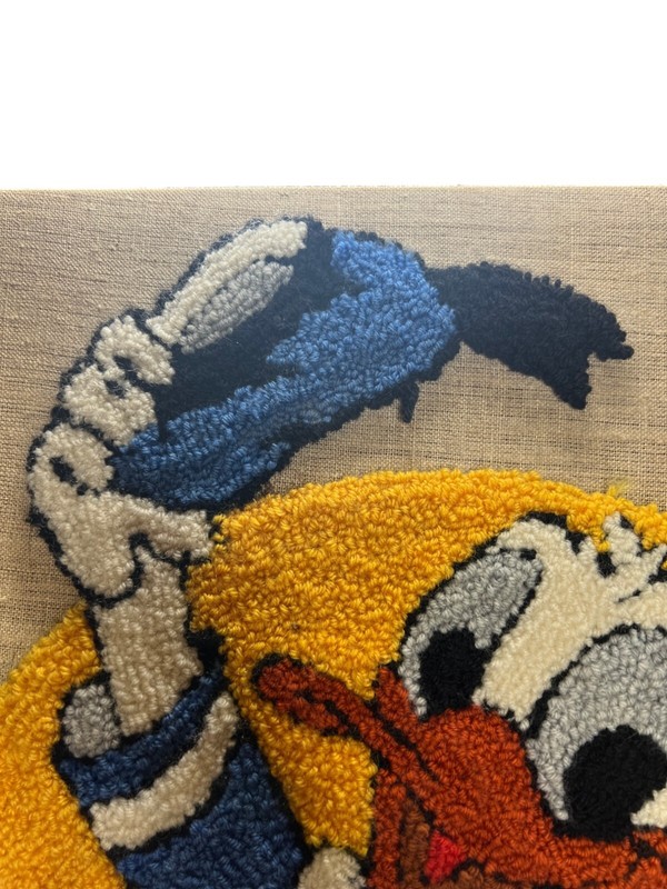 Hand Made Disney Donald Duck Tufting Art 1988 Signed Back Rug Art Vtg Fiber gallery