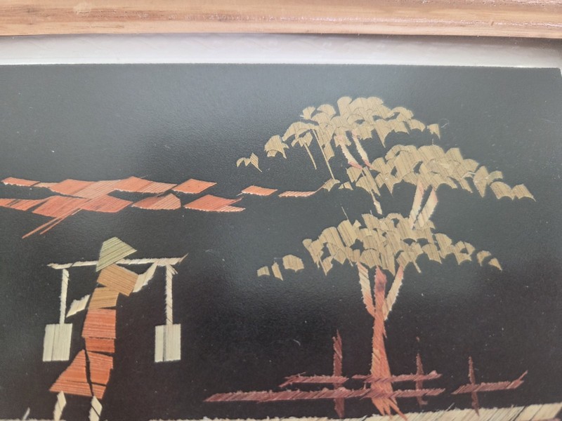 Hand-Crafted Asian Rice Straw Framed Art Small Detailed Scene Of Daily Life gallery