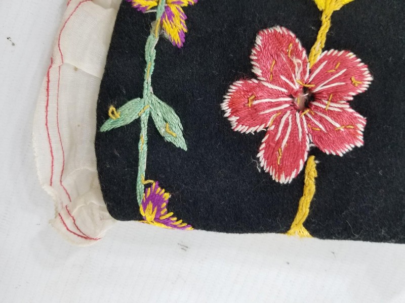 Antique Cantonese Folk Silk Hand Embroidered Wool Sleeve Cuffs 14x13cms gallery