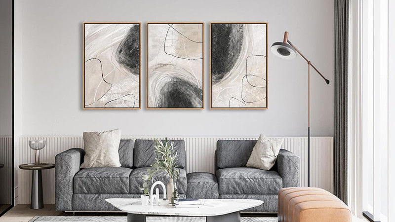 Neutral Wabi Sabi Wall Art Set of 3 - Modern Abstract Framed Prints 24x36 gallery