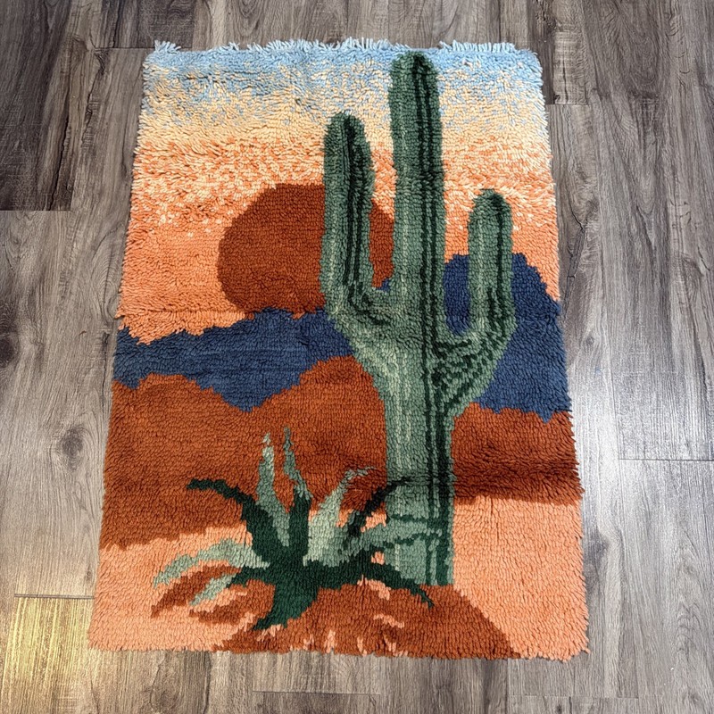 Western Desert Cactus Latch Hook Carpet Rug Embroidery Needlework Art 27×39