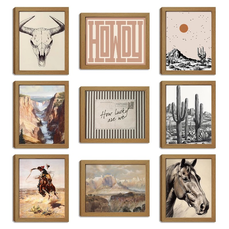 Western Desert Cowboy Posters Wall Art Set of 9, Boho Western Ranch Canvas Wa…
