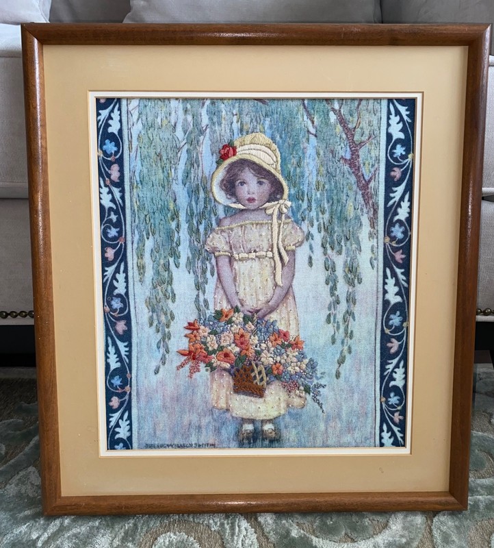 Jessie Willcox Smith Rebecca's Portrait Flower Basket Embroidery Framed Artwork