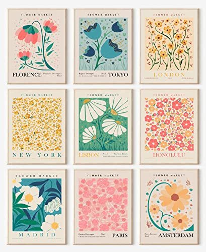 Flower Market Poster Set of 6, Abstract 8x10inchx9pcs-unframed flower market