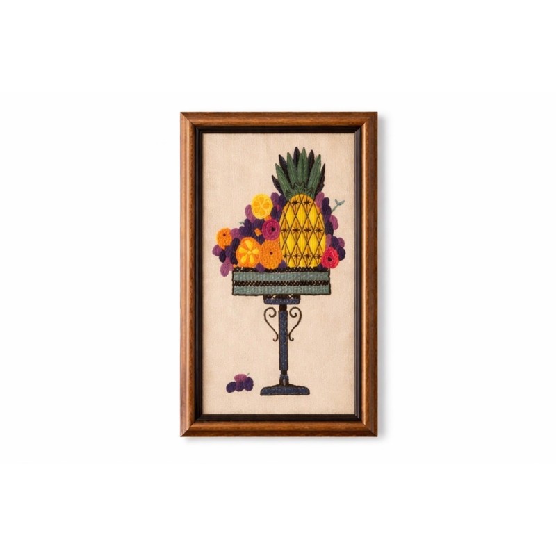 Vintage Needlepoint Still Life Framed | Pineapple Citrus | Boho Decor