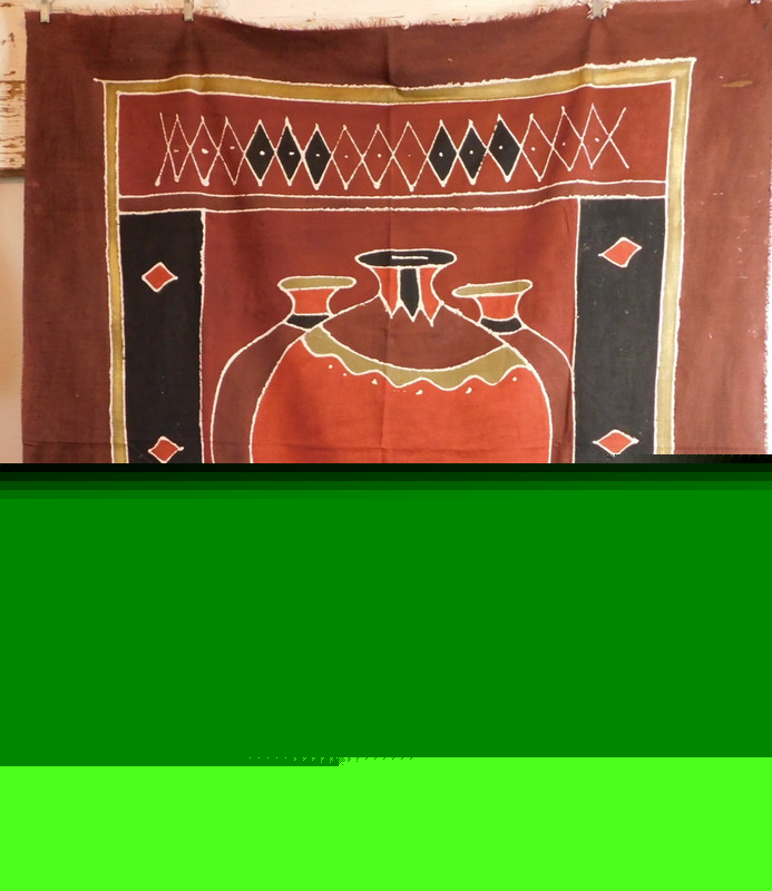 African Textile Batik Fabric Wall Hanging Painted Fringe Blanket Pottery 68×58