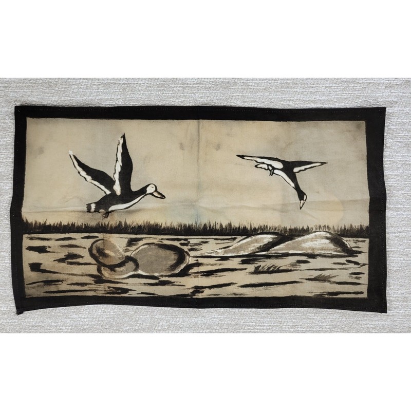 VTG West African Tapestry Hand Dyed Ducks in Flight Cotton Mudcloth Rustic Art