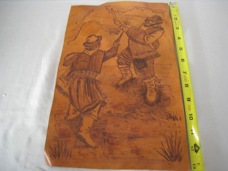 Vintage Hand Tooled Leather Art Western Hunters Mountain Rustic Decor 1970s