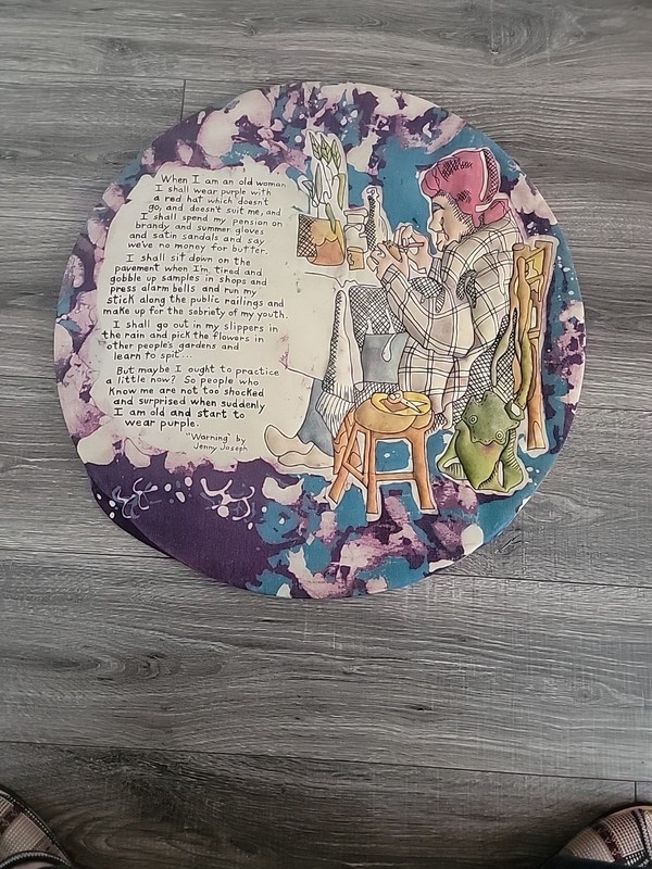 Batik Fabric Embroider Art Old Woman Poem Warning by Jenny Joseph Unmounted 23″