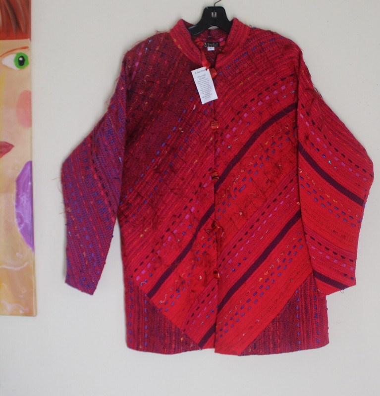 NWT B Jane Doub Sz L XL Rich Red Purple HandWoven Fiber Art-to-Wear Coat Jacket gallery