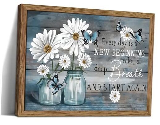 Wood Framed Daisy Butterfly Wall Art, Blue Rustic 16L» x 12W» Blue Daisy