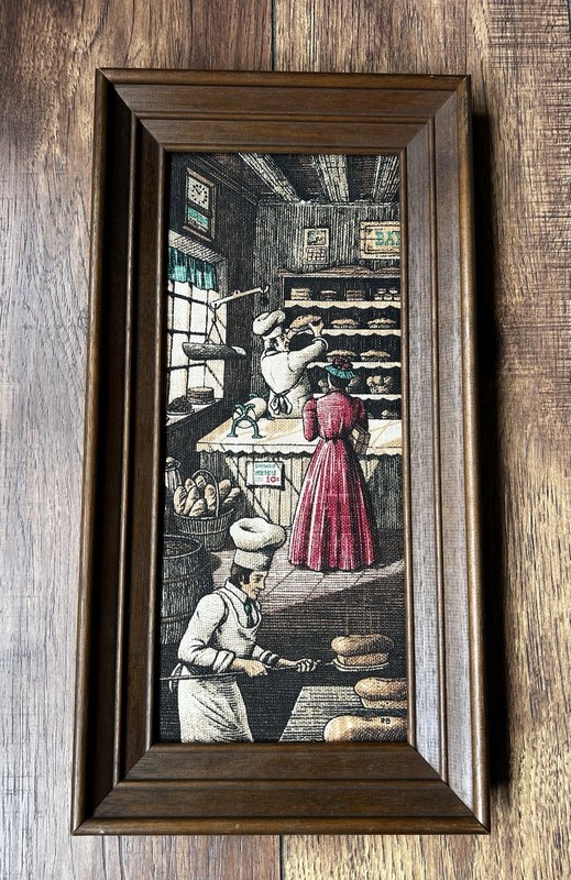 Vintage Kay Dee Framed Linen Fabric Print BAKERY ~ Hope Valley Rhode Island
