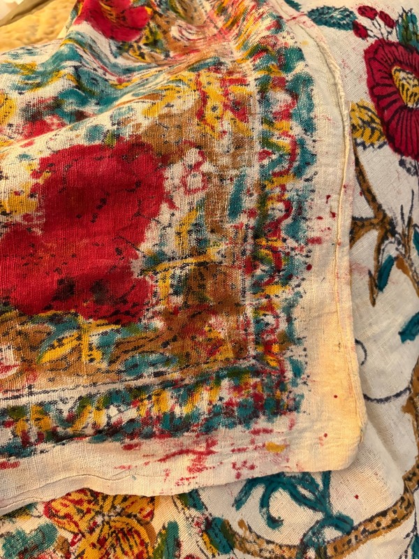 Vintage Tree of Life Linen Textile 68x102 Hand Printed Boho Wall Hanging Spread gallery