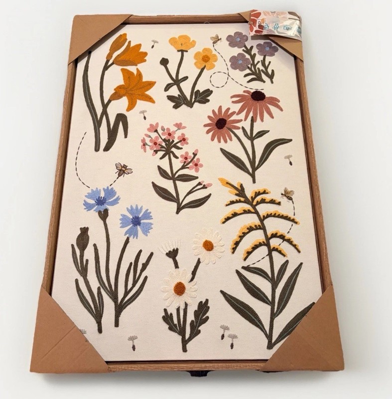 New BP Home Woven Embroidered Textile Wall Art Wildflowers