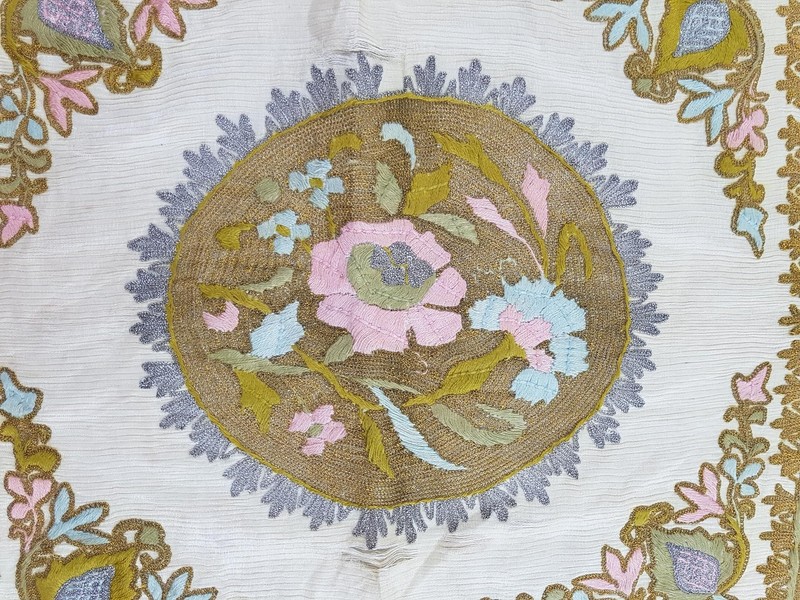 Vintage Embroidered Panel with Central Floral Medallion 60x49cm gallery