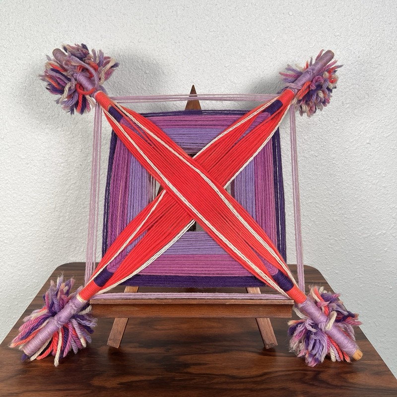 Vintage Purple Pink Eye of God Handmade Yarn Art Folk Art Wall Hanging gallery