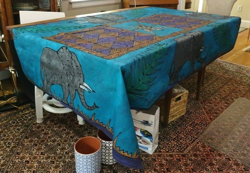 Molweni Afrika Nomfundiso African HandPainted Tapestry Tablecloth Elephant 91×56