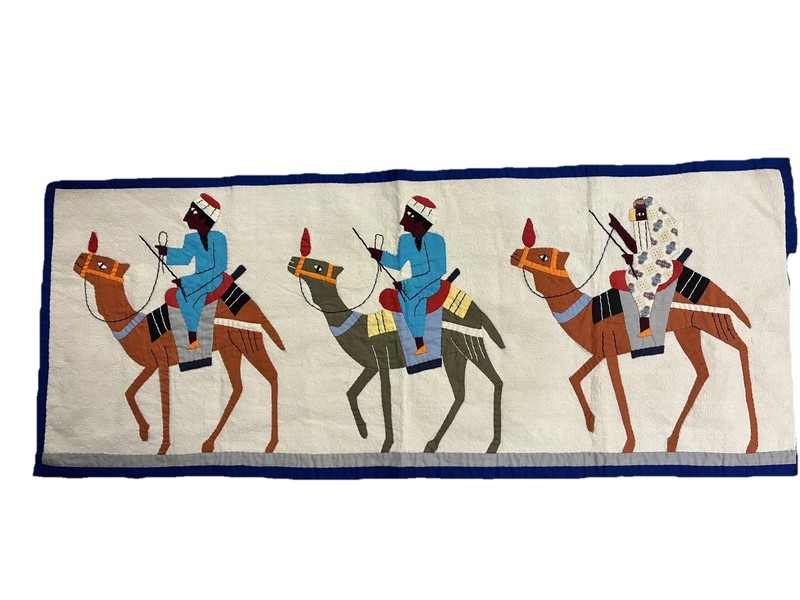 Vintage Egyptian Tapestry 43×17 Hand Made Appliqué Wall Hanging Tapestry boho