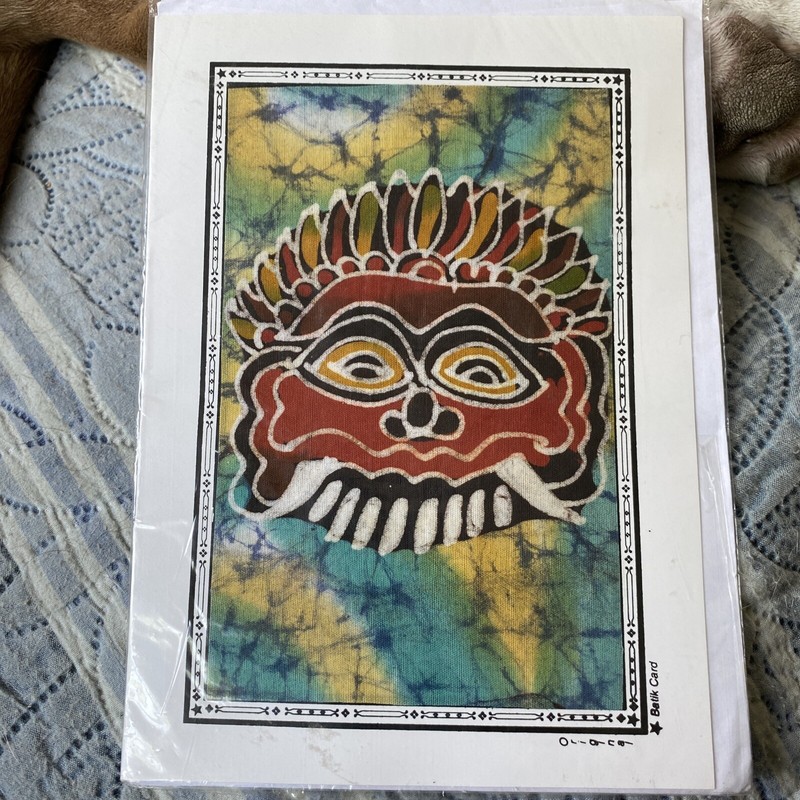 Vtg Sealed Bali Batik Card Dyed Fabric Art Tribal Face Matted Pictured 5x7 gallery