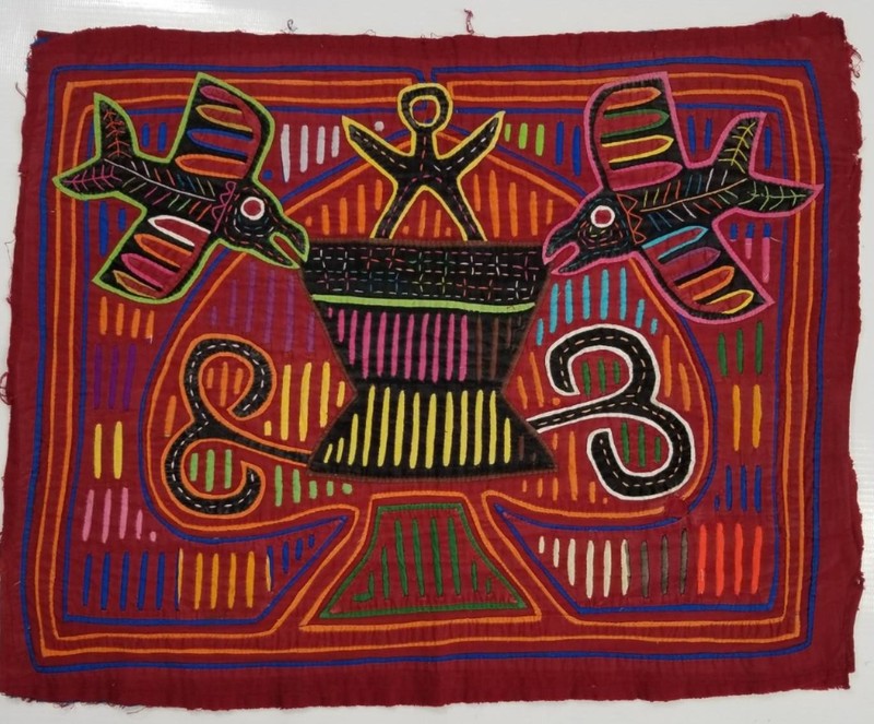 Vintage Traditional Kuna Mola Folk Art Applique Work Panel 47x37cm