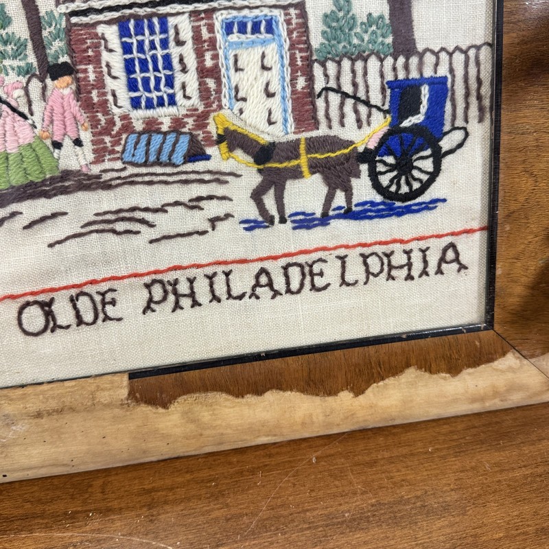 Vintage Betty Ross House Olde Philadelphia Framed Embroidery Folk Art Textile gallery