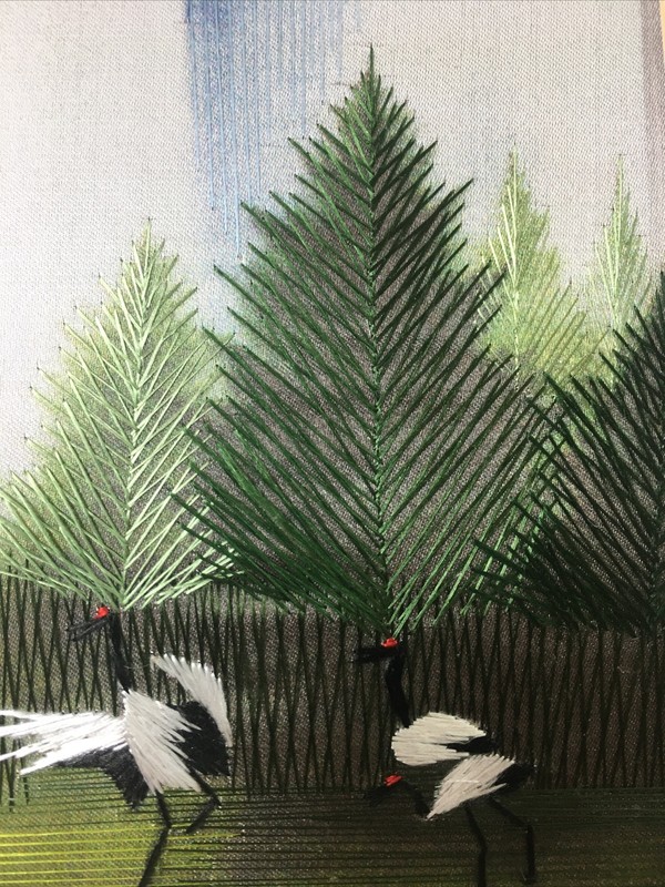 Hand Stitched Dancing SILK CRANES on Silk Cloth Beautiful Colors (See Pics) gallery