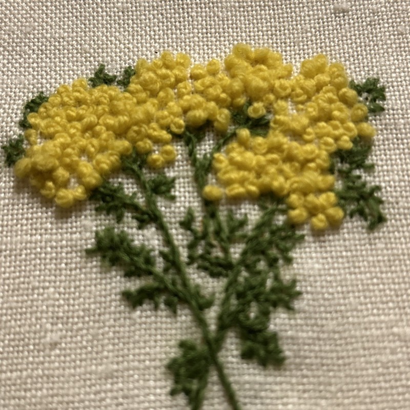 Vintage 1970's Caraway Spice Crewel Embroidery 4 x 5" Yellow and Green-unframed gallery