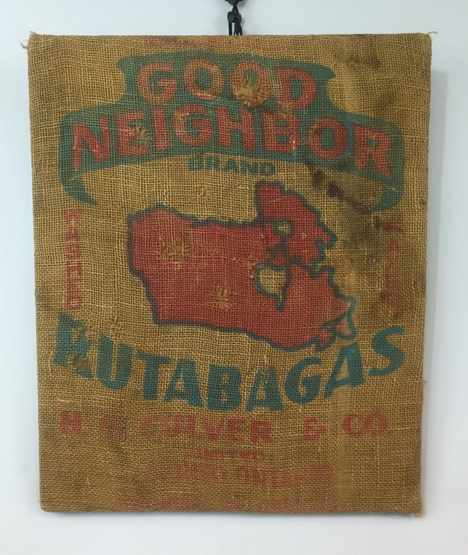 Good Neighbor Rutabaga Burlap Sack Folk Art Hanging Picture Americana Rustic