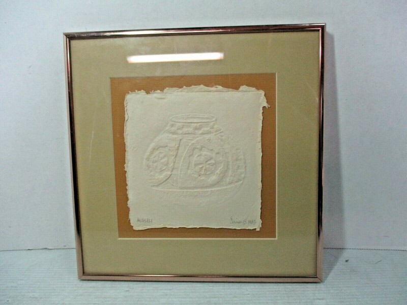 ANASAZI Southwestern Cast Paper Framed Art – Water Jug Pottery by Cirrus 1983