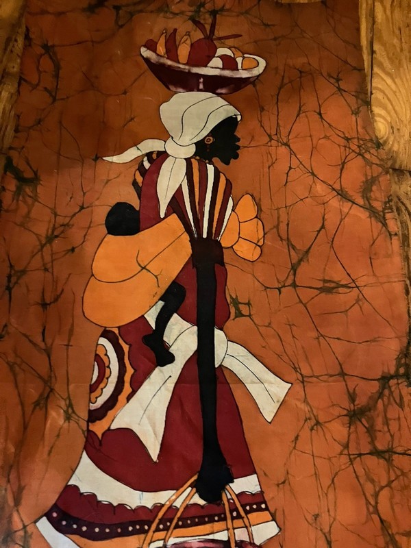 Vintage African Mother and Child Batik Fabric Rare Orange Background