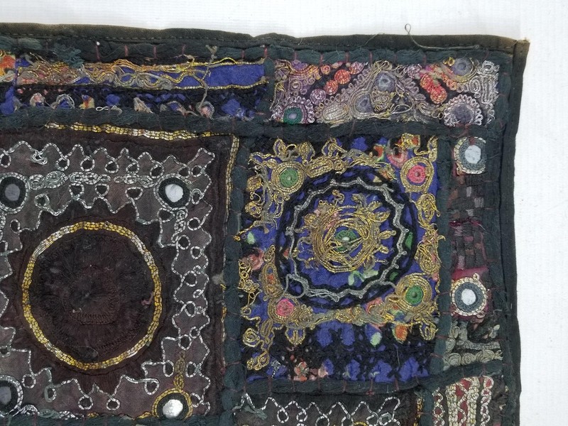 Vintage Traditional Indian Hand-Embroidered Patchwork Textile Panel 26x16 inches gallery