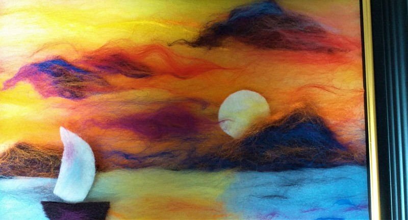 'Sunset' Wool Fibre Painting Felting Picture Original Artwork by Raya Brown gallery