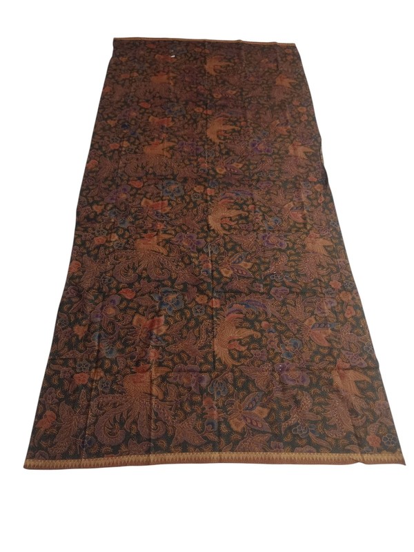 ANTIQUE VINTAGE STAMP BATIK FABRIC DARK GREEN COLOR BIRD AND FLOWER THEME AB009