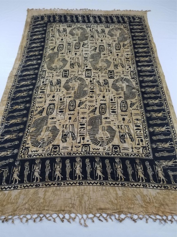 Vintage Egyptian Handwoven Pharaoh King Pattern Tapestry 215x139cm
