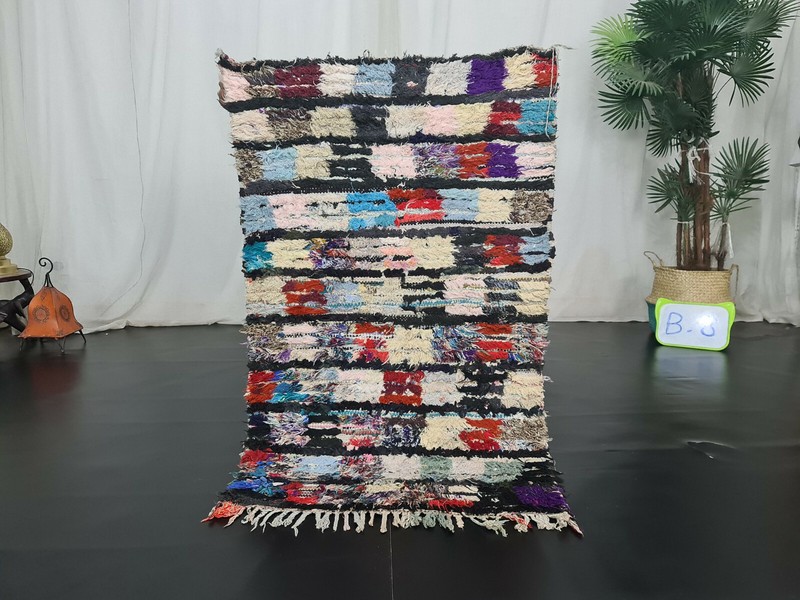 Moroccan Vintage Handmade Berber Rug 2’4″x3’8″ Checkered Colorful Cotton Carpet