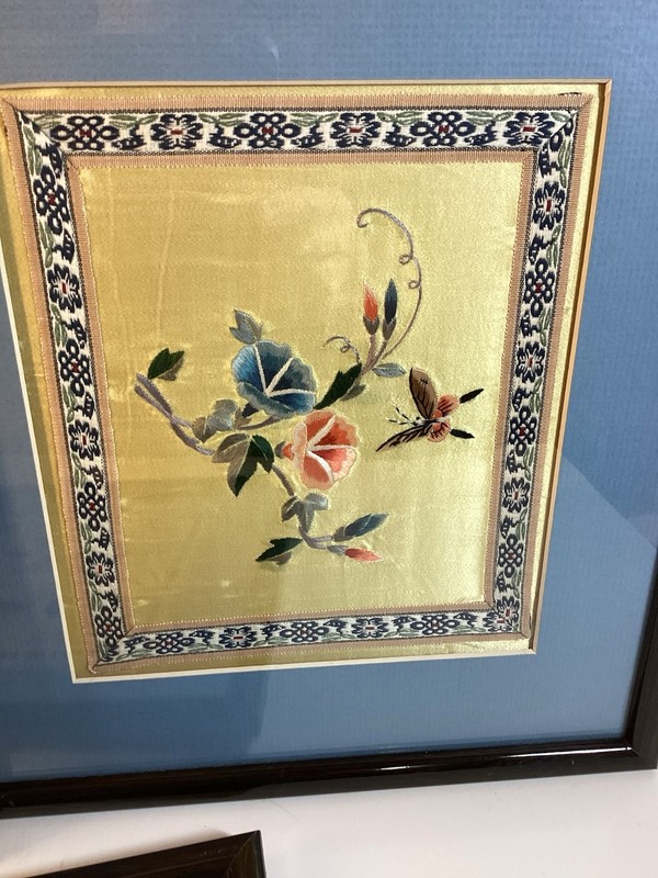 Handkerchiefs? Textiles Material 3 Floral Handcrafted Framed Wall Art 12” X 11” gallery