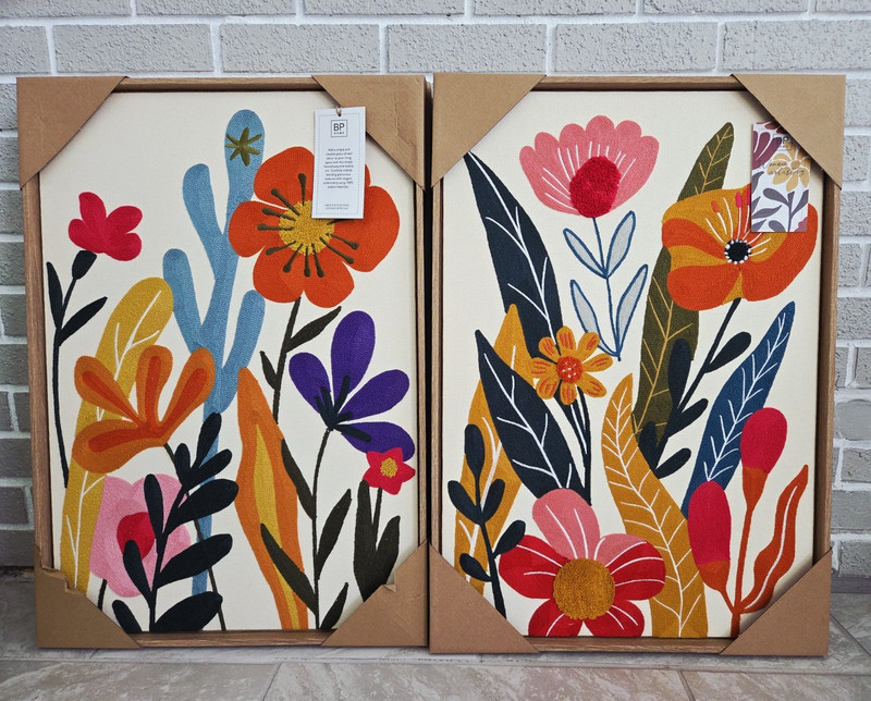 2-18” x 26” BP Home Embroidered Woven Wall Art Big Flowers See Note