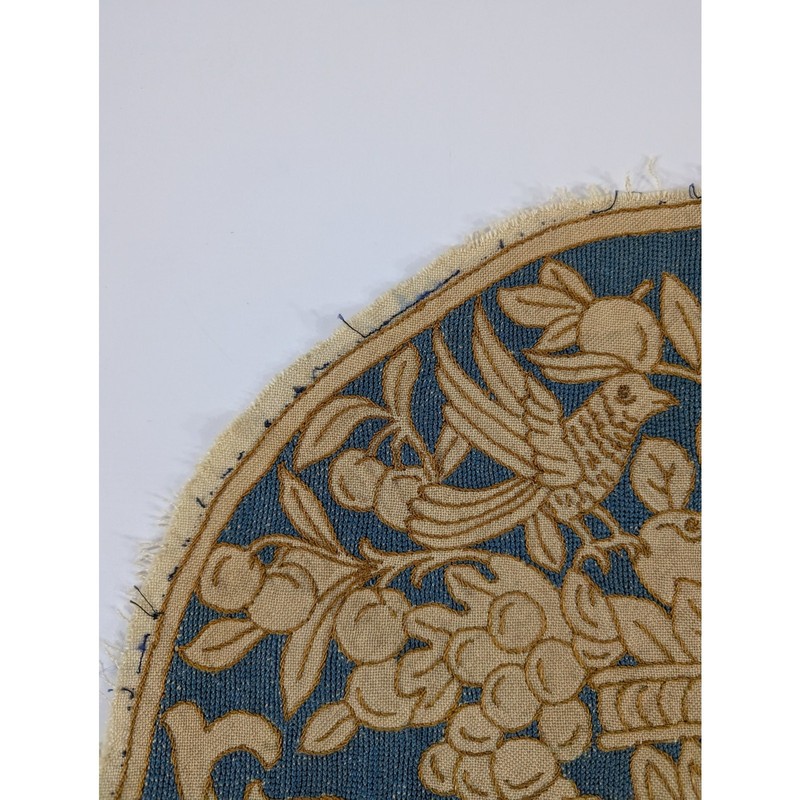 Antique Assasi Italian Floral Bird Embroidered Textile Panel 48x47cm gallery