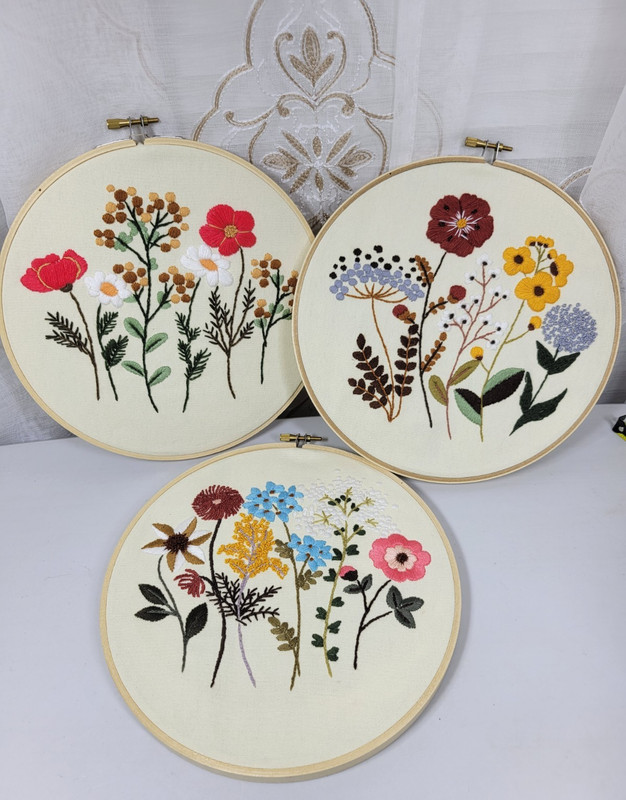 3-8″ Finished Botanical /Floral Embroidery Kits «Hoops Ready to Hang!»