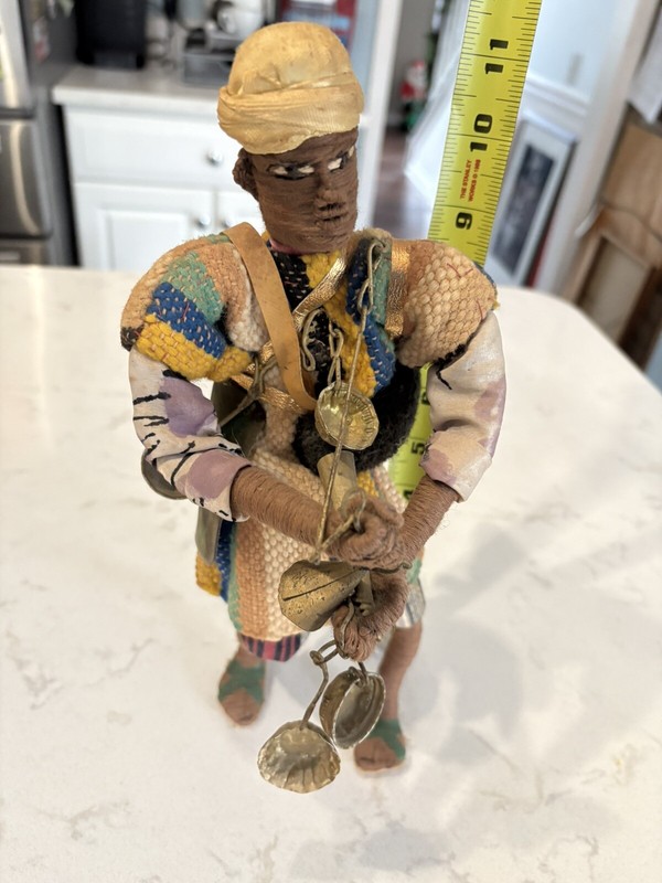 Moroccan Leather Wool Tin Wired Intention Doll. Very Well Made. Eleven Inches.