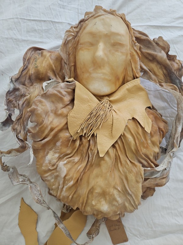 Leather Wall Art- Womens Face Native American Old 22x18in gallery