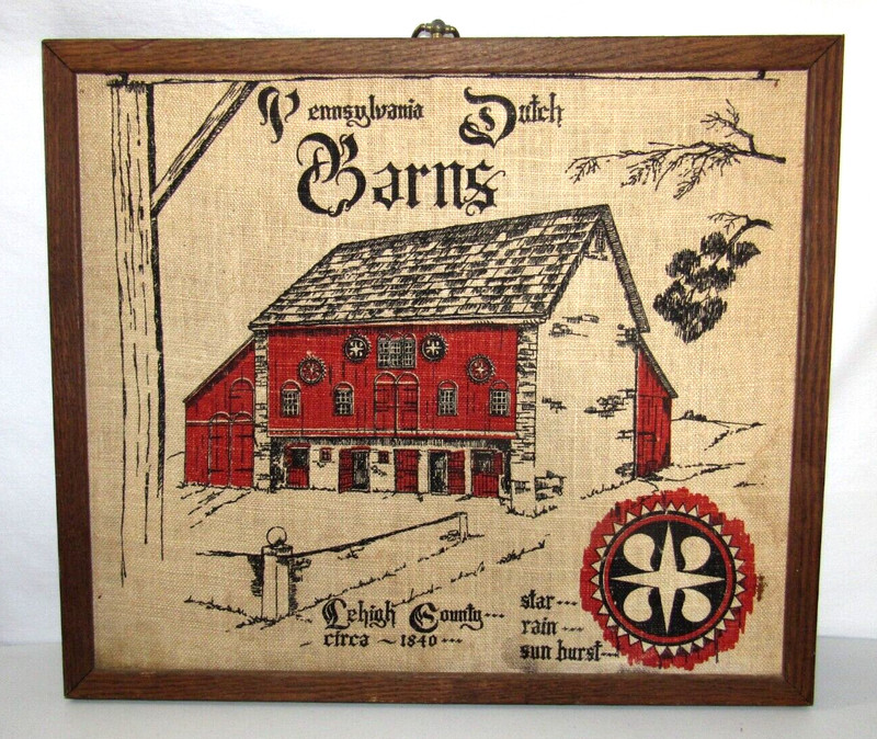 VINTAGE KAYDEE PENNSYLVANIA DUTCH BARNS LEHIGH COUNTY PURE 100% LINEN FRAMED ART