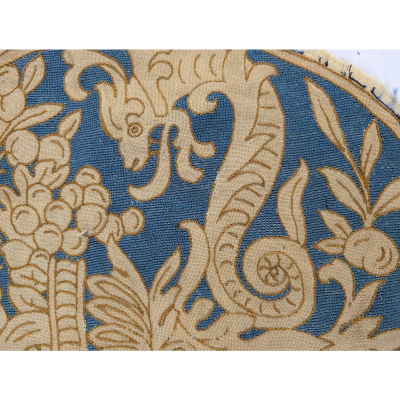 Antique Assasi Italian Floral Bird Embroidered Textile Panel 48x47cm gallery