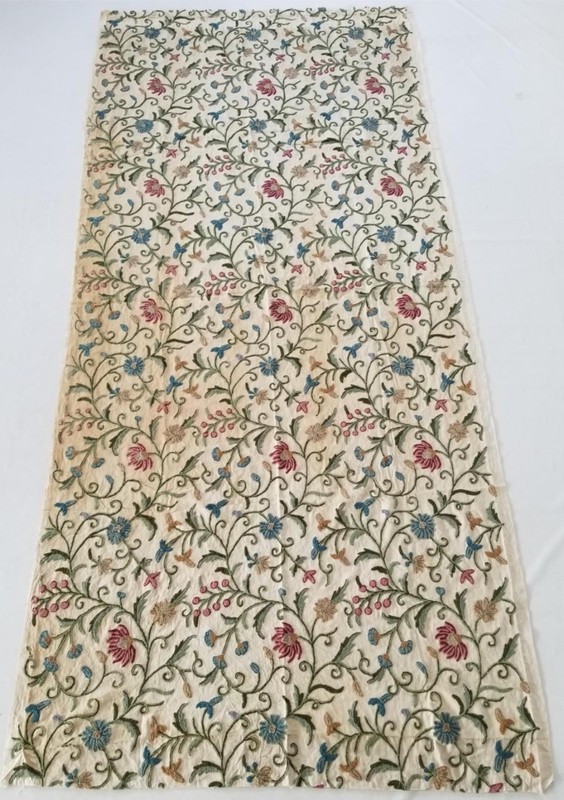 Vintage Traditional Kashmiri Crewel Floral Hand Embroidered Panel 285x130cms